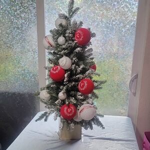 RARE VS Pink Snowy Christmas Tree Display Store Prop Ornaments Red & White